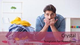  Presentation with young man and a woman - Slides consisting of family distress - young man husband doing clothing background and a violet colored foreground