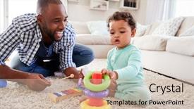  Presentation with black - Cool new PPT layouts with family diversity - black dad and toddler son backdrop and a soft green colored foreground