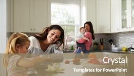  Presentation with uses of metals and nonmetals chemistry - Cool new presentation design with family diversity - girl uses tablet in kitchen backdrop and a coral colored foreground