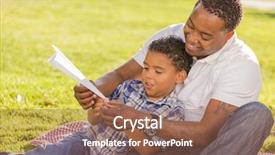  Presentation with race - Colorful slide deck enhanced with family diversity - happy african american father backdrop and a violet colored foreground