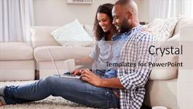  Presentation with black - Amazing PPT theme having family diversity - young black couple using laptop backdrop and a soft green colored foreground