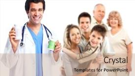  Presentation with drugs family - Theme consisting of family doctor and patients isolated background and a coral colored foreground