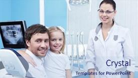  Presentation with doctor family - PPT layouts enhanced with family doctor in the dental background and a sky blue colored foreground