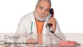  Presentation with doctor family - Presentation design consisting of family doctor talking on the phone isolated on white background background and a soft green colored foreground
