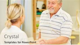  Presentation with doctor family - Presentation theme featuring family-doctor-welcomes-senior-patient background and a lemonade colored foreground