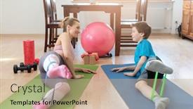  Presentation with exercises - Theme enhanced with family-doing-sport-exercises background and a coral colored foreground