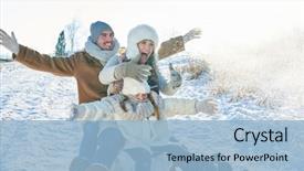 Presentation with winter family - Amazing theme having family doing toboggan in winter backdrop and a light blue colored foreground