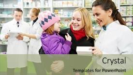  Presentation with drugs family - Colorful slide deck enhanced with family drugs - cheerful pharmacist chemist woman giving backdrop and a mint green colored foreground