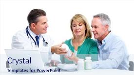  Presentation with drugs family - Presentation design featuring family drugs - medical doctor and elderly couple background and a sky blue colored foreground