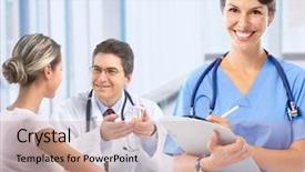  Presentation with drugs family - Slide deck consisting of family drugs - medical doctor and young couple background and a coral colored foreground