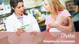  Presentation with drugs family - Colorful theme enhanced with family drugs - pharmacist chemist woman giving vitamins backdrop and a coral colored foreground