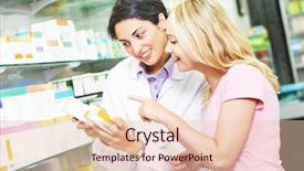  Presentation with chemist - Colorful presentation design enhanced with family drugs - pharmacist chemist woman helps backdrop and a  colored foreground