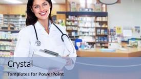  Presentation with health care - Theme having industrial port and shipyard in background and a light gray colored foreground