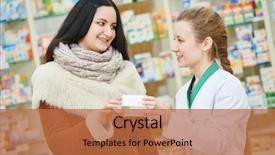  Presentation with pharmacy granules - Colorful PPT layouts enhanced with family drugs - pharmacy chemist consulting woman backdrop and a red colored foreground