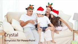  Presentation with family day - PPT layouts enhanced with family during christmas day looking at their presents at home background and a lemonade colored foreground