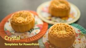  Presentation with chinese pastry or mooncake filled - PPT theme having family during mid-autumn festival background and a red colored foreground