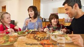  Presentation with family healthy eating - Audience pleasing PPT theme consisting of family eating lunch together backdrop and a gold colored foreground