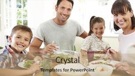  Presentation with ready to eat meal delivery - Amazing PPT theme having family eating meal around kitchen backdrop and a  colored foreground