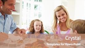  Presentation with eating - Presentation theme consisting of family eating meal at home background and a coral colored foreground
