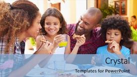  Presentation with restaurant family - Amazing PPT layouts having family eating meal at outdoor backdrop and a light blue colored foreground