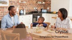  Presentation with meal plan - Slide deck enhanced with family eating meal in open background and a coral colored foreground