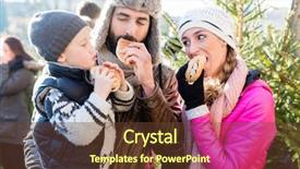  Presentation with family tree reunion - Presentation design enhanced with family eating rolls and sausage background and a tawny brown colored foreground