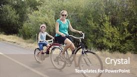  Presentation with bike - Cool new theme with family enjoying a bike ride backdrop and a coral colored foreground