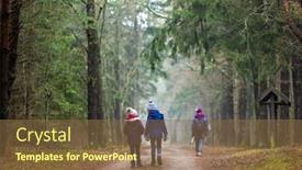  Presentation with woodland - Cool new slide set with family-enjoying-a-walk-through backdrop and a tawny brown colored foreground