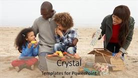  Presentation with bbq - PPT theme consisting of family enjoying barbeque on beach background and a coral colored foreground