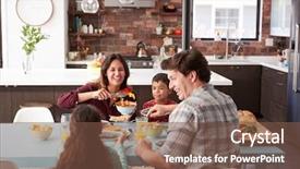  Presentation with table meal plan for osteotphorosis - Colorful theme enhanced with family enjoying meal around table backdrop and a tawny brown colored foreground