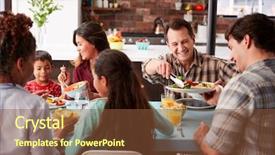  Presentation with generation family farm - Beautiful theme featuring family enjoying meal around table backdrop and a tawny brown colored foreground