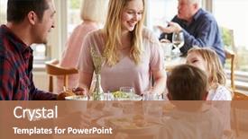  Presentation with restaurant family - Audience pleasing presentation design consisting of family enjoying meal in restaurant backdrop and a coral colored foreground