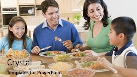  Presentation with family and marriage - Audience pleasing presentation theme consisting of family enjoying meal mealtime together backdrop and a coral colored foreground