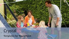  Presentation with tent - PPT layouts enhanced with family enjoying meal outside tent background and a seafoam green colored foreground