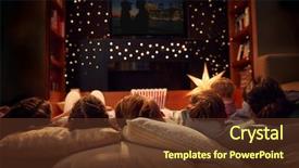  Presentation with movie - Cool new PPT layouts with family enjoying movie night backdrop and a tawny brown colored foreground