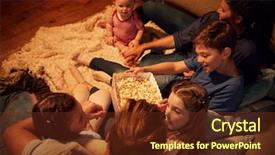  Presentation with movie - Audience pleasing PPT layouts consisting of family enjoying movie night backdrop and a tawny brown colored foreground