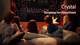  Presentation with movie - PPT theme enhanced with family enjoying movie night background and a wine colored foreground