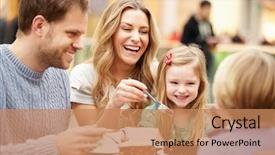  Presentation with snack - Beautiful PPT theme featuring family enjoying snack in cafe backdrop and a coral colored foreground