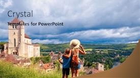  Presentation with family tourism - PPT theme having family-enjoying-tourism-in-france background and a  colored foreground