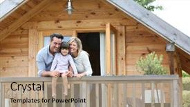  Presentation with log cabin - Presentation theme having family enjoying vacation in log background and a coral colored foreground