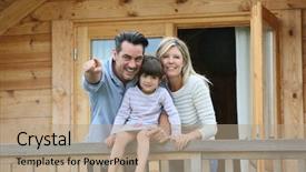  Presentation with log cabin - Audience pleasing PPT theme consisting of family enjoying vacation in log backdrop and a  colored foreground