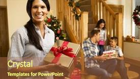  Presentation with gifts - Slides having family exchanging gifts at christmas background and a red colored foreground