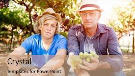  Presentation with vineyard - Audience pleasing presentation theme consisting of family farm - father and son in vineyard backdrop and a  colored foreground