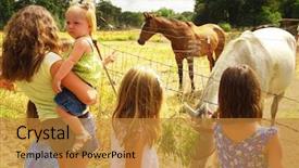  Presentation with ranch - Presentation theme having family farm - group of children background and a gold colored foreground