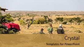  Presentation with kids in kenya safari - Beautiful presentation featuring family father kids african safari vacation enjoying bush view backdrop and a gold colored foreground