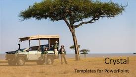  Presentation with safari - Colorful PPT layouts enhanced with family father kids african safari vacation enjoying morning game drive backdrop and a coral colored foreground