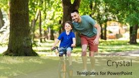  Presentation with family - Slide set enhanced with family-fatherhood-and-leisure-concept background and a mint green colored foreground