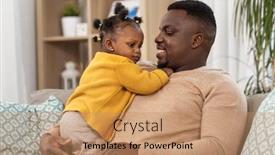  Presentation with african american baby - Presentation having family fatherhood and people concept - happy african american father with baby daughter at home background and a coral colored foreground