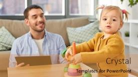  Presentation with baby toy - PPT layouts enhanced with family-fatherhood-and-people-concept background and a gold colored foreground
