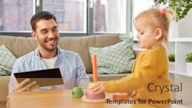  Presentation with baby toy - Slide set featuring family-fatherhood-and-people-concept background and a yellow colored foreground